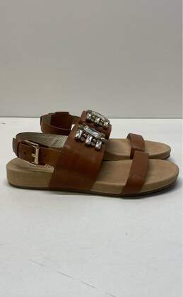 Michael Kors Luna Rhinestone Jeweled Brown Leather Flat Sandals Size 5.5 M
