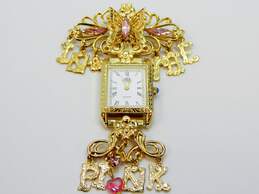 Kirk's Folly Gold Tone Pink Crystal Butterfly Watch Brooch 25.7g alternative image