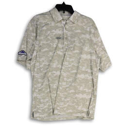 Mens White Gray Camouflage Spread Collar Short Sleeve Polo Shirt Size M