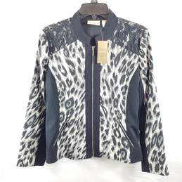 Chico's Women Black Leopard Print Jacket Sz 1 NWT