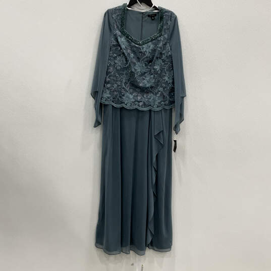 NWT Womens Blue Floral Lace Embroidered Beaded Long Maxi Dress Size 12 image number 1