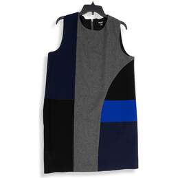 DKNY Womens Gray Navy Blue Colorblock Crew Neck Sleeveless Shift Dress Size L