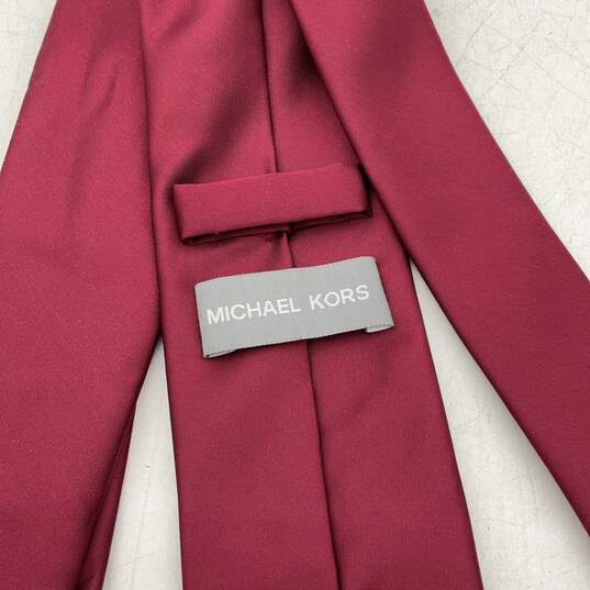 Michael Kors Mens Burgundy Adjustable Keeper Loop Pointed Necktie 58" image number 3