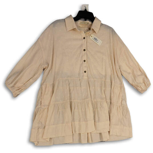 NWT Womens White Long Sleeve Button Front Collared Tiered Mini Dress Size S image number 1