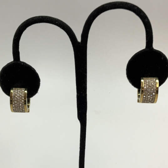 Designer Michael Kors Gold-Tone Crystal Clear Rhinestone Huggie Earrings image number 1