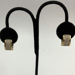 Designer Michael Kors Gold-Tone Crystal Clear Rhinestone Huggie Earrings
