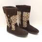 Coach Jacquard Suede Monogram Boots Beige Brown 10 image number 3