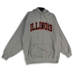 Mens Gray Illinois Fighting Illini Long Sleeve Pullover Hoodie Size XL