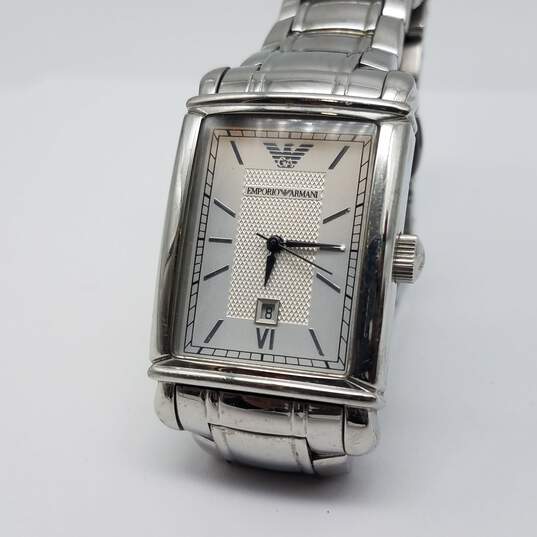 Emporio Armani AR9026L 25mm Rectangular Solid St. Steel 5ATM W.R. Date Watch 101g image number 1