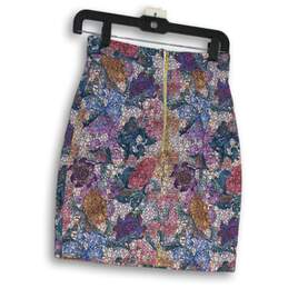 H&M Womens Purple Orange Floral Flat Front Zipper Pocket Mini Skirt Size 4 alternative image