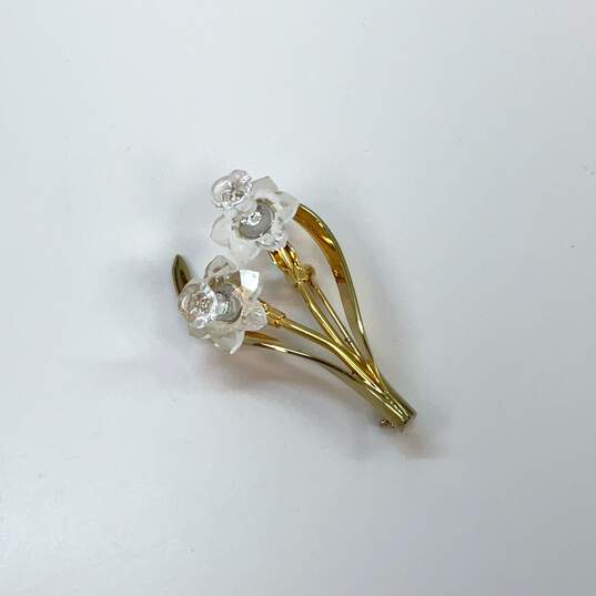 Designer Swarovski Gold-Tone Clear Crystal Daffodil Flower Mini Brooch Pin image number 3