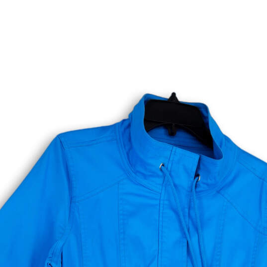Womens Blue Mock Neck Long Sleeve Pockets Full-Zip Jackets Size PL image number 2