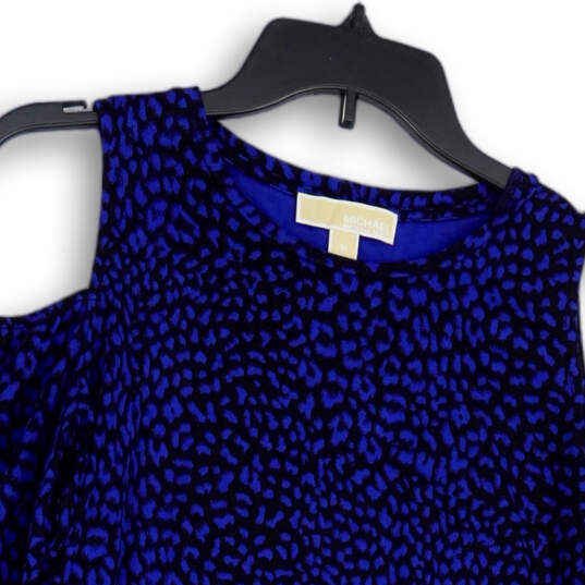 Womens Blue Black Animal Print Cold Shoulder Pullover Blouse Top Size M image number 3