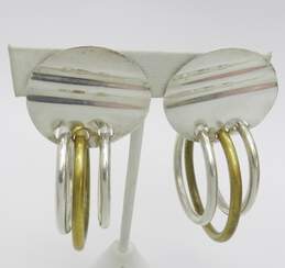 Mexican Modernist 925 & Brass Accented Circle Wave Statement Dangle Earrings