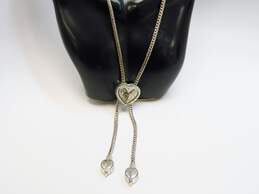 Brighton Designer Silver Tone Scrolled Heart Bolo Tie Lariat Necklace 104.6g