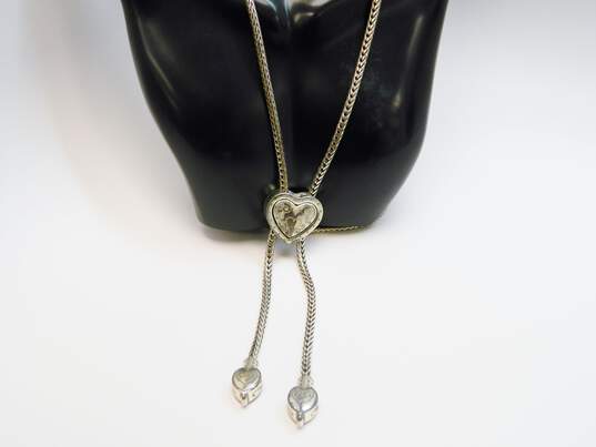 Brighton Designer Silver Tone Scrolled Heart Bolo Tie Lariat Necklace 104.6g image number 1