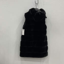 NWT Womens Black Faux Fur Sleeveless Hooded Full-Zip Puffer Vest Size L alternative image