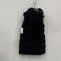 NWT Womens Black Faux Fur Sleeveless Hooded Full-Zip Puffer Vest Size L image number 2