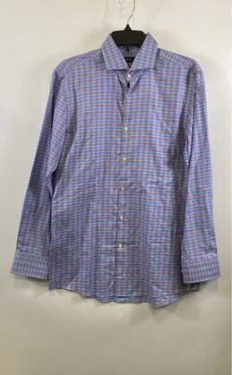 Hugo Boss Mens Blue Plaid Cotton Long Sleeve Slim Fit Button-Up Shirt Size 15.5