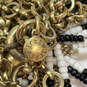 Designer J. Crew Gold-Tone Chain White Black Beaded Tassel Pendant Necklace image number 4