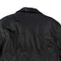 Womens Black Long Sleeve Collared Pockets Leather Jacket Size Large image number 2