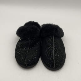 Womens Black Fur Spotted Round Toe Slip On Slide Slippers Size 8