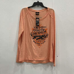 NWT Womens Orange Long Sleeve Round Neck Graphic Pullover T-Shirt Size XL