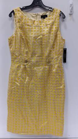 Tahari Arthur S. Levine Yellow And Gold Polka Dot Print Gold Sleeveless Dress Size 10 NWT
