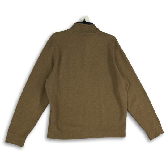 Men Brown Mock Neck Long Sleeve Quarter Zip Pullover Sweater Size Medium image number 2