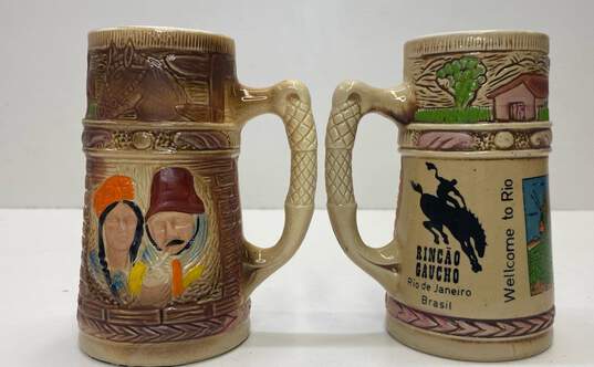 Vintage Brazil Souvenirs Set of 2 Embossed Ceramic Mugs Porc. Sao Paulo image number 2