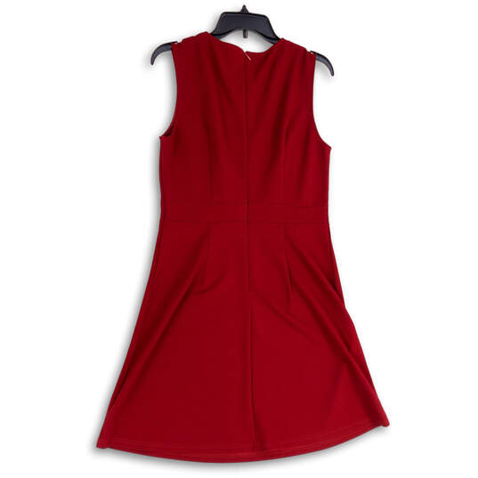 Womens Red Round Neck Sleeveless Back Zip Fit And Flare Dress Size Large image number 2