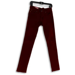 Womens Red Denim Regular Fit Dark Wash Pockets Skinny Jeans Size 27