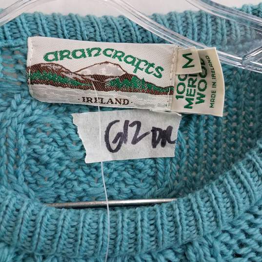 QVC merino wool blue cableknit fisherman sweater M nwt image number 2
