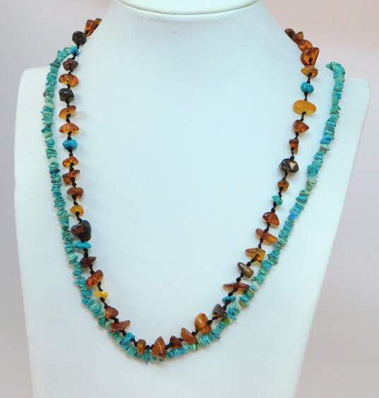 Artisan Amber & Faux Turquoise Necklaces 37.1g image number 1