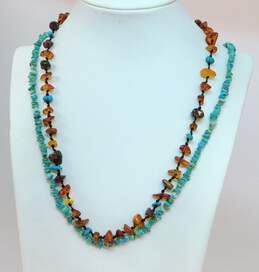 Artisan Amber & Faux Turquoise Necklaces 37.1g