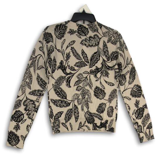 Ann Taylor Womens Black Beige Leaf Print Button Front Cardigan Sweater Size S image number 2
