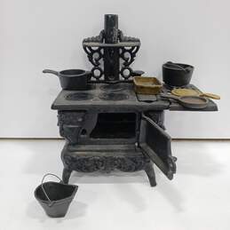 Vintage Doll House Black Cast Iron Stove with Accessories