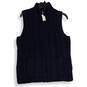 NWT Talbots Womens Navy Cable Knit Mock Neck Sleeveless Full Zip Sweater Size X image number 1