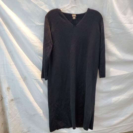 Eileen Fisher Long Sleeve V-Neck Pullover Black Dress Women's Size L image number 1
