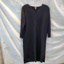 Eileen Fisher Long Sleeve V-Neck Pullover Black Dress Women's Size L