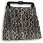 Womens Gray Taupe Snakeskin Print Front Zip A-Line Skirt Size Large image number 1