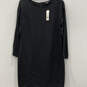 NWT Womens Black Round Neck Long Sleeve Back Button Shift Dress Size 8 image number 1