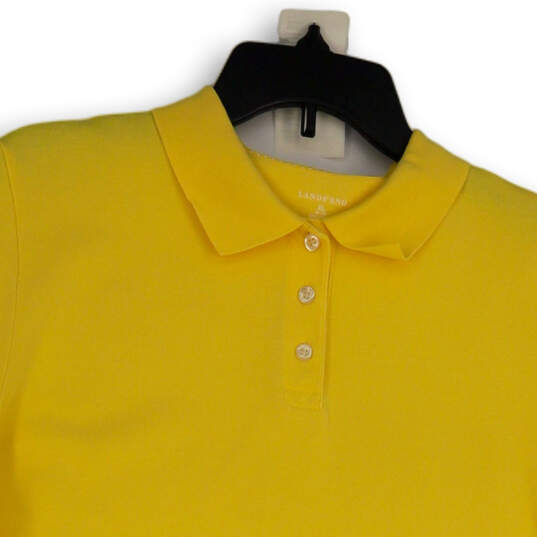 Womens Yellow Short Sleeve Collared Side Slit Casual Polo Shirt Size XL image number 3