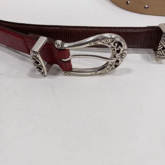 Red & Brown Leather Brighton Belt w/ Silver Tones image number 3