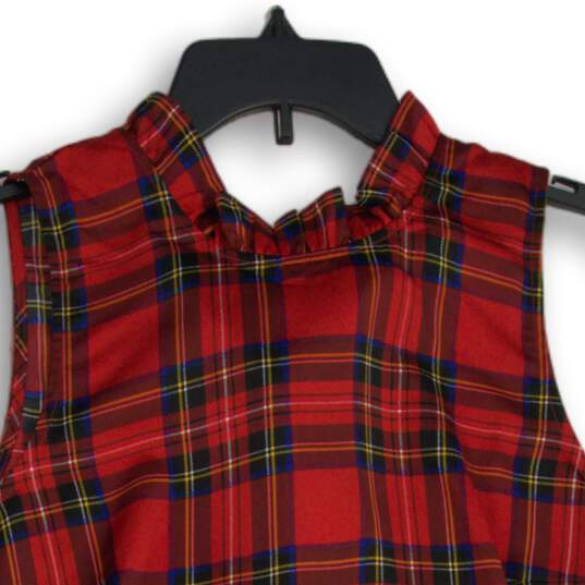 J. Crew Womens Red Plaid Sleeveless Ruffle Neck Back Bow Tank Top Size S image number 3