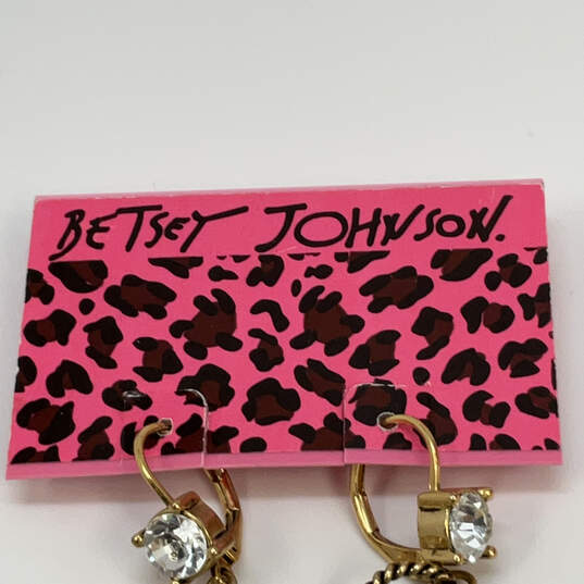 Designer Betsey Johnson Gold-Tone Cubic Zirconia Lever Back Dangle Earrings image number 4