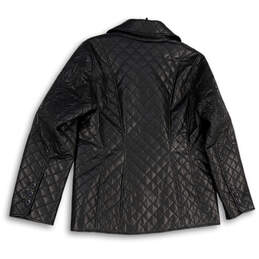 NWT Womens Black Faux Leather Quilted Button Front Motorcycle Jacket Size 1 alternative image