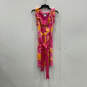 Womens Pink Orange Floral Ruffle Round Neck Sleeveless Shift Dress Size M image number 1