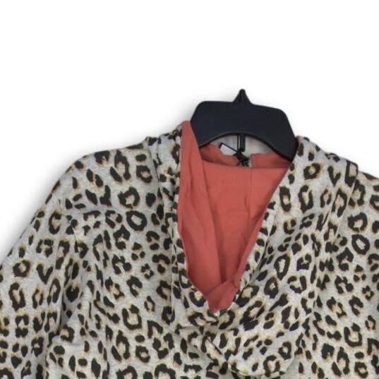 NWT Ampersand Avenue Womens White Brown Animal Print Full Zip Hoodie Size L image number 4