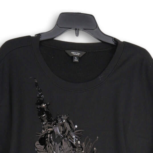 Womens Black Sequin Long Sleeve Crew Neck Pullover Sweatshirt Size XL image number 3